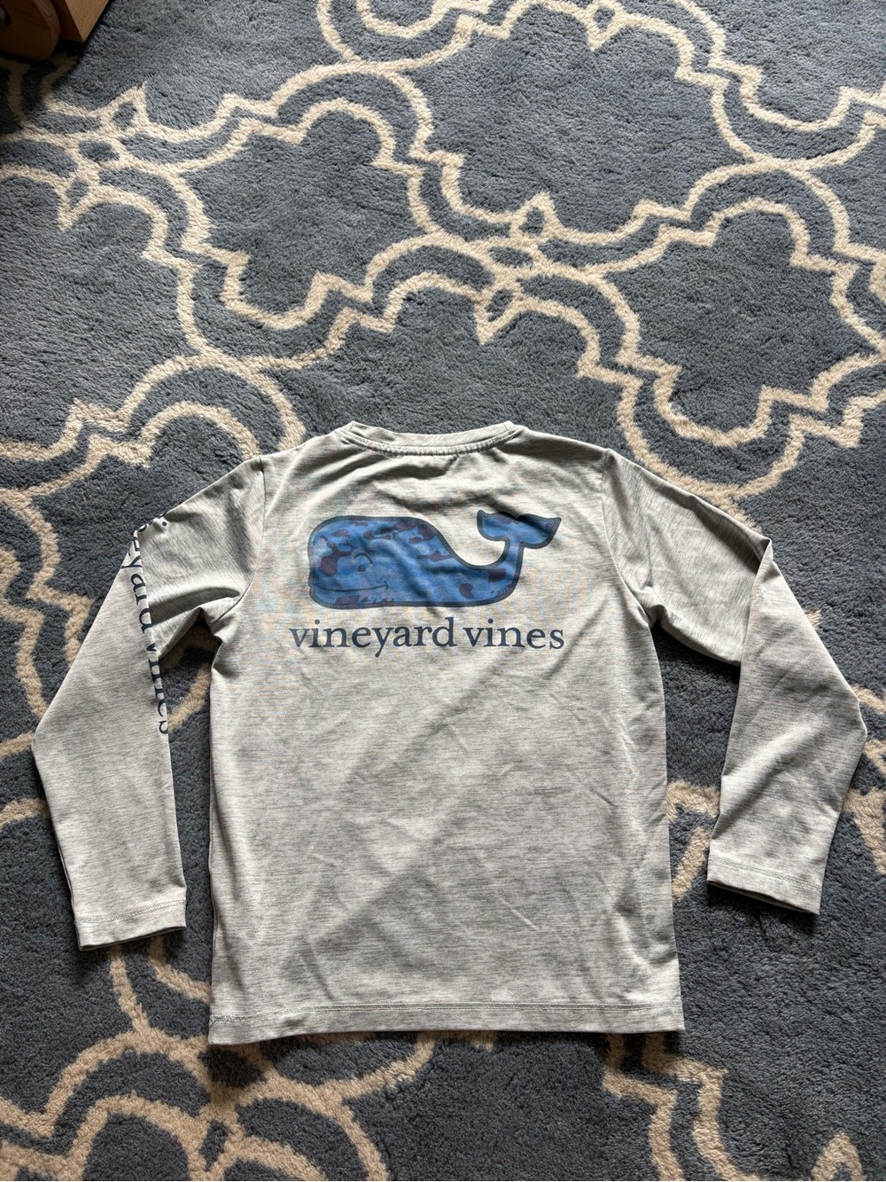 Vineyard Vines Kids Long Sleeve Tee with Blue Whale Logo on Gray
